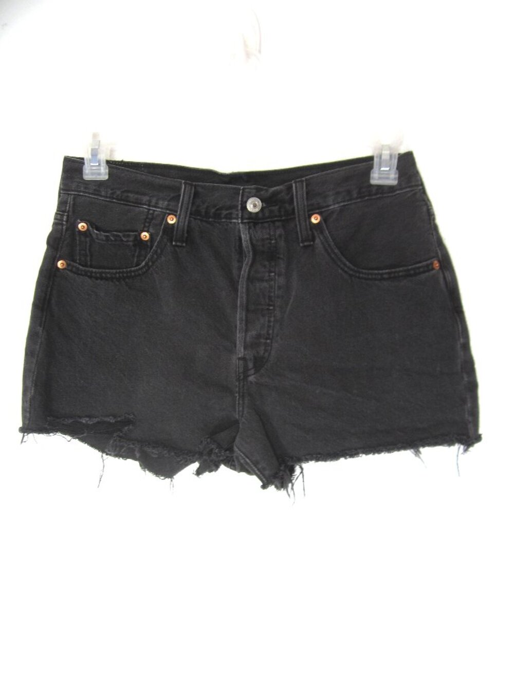 Levi's Size 30 High Waist 501 Cut Off Black Jean Denim Shorts Button Fly